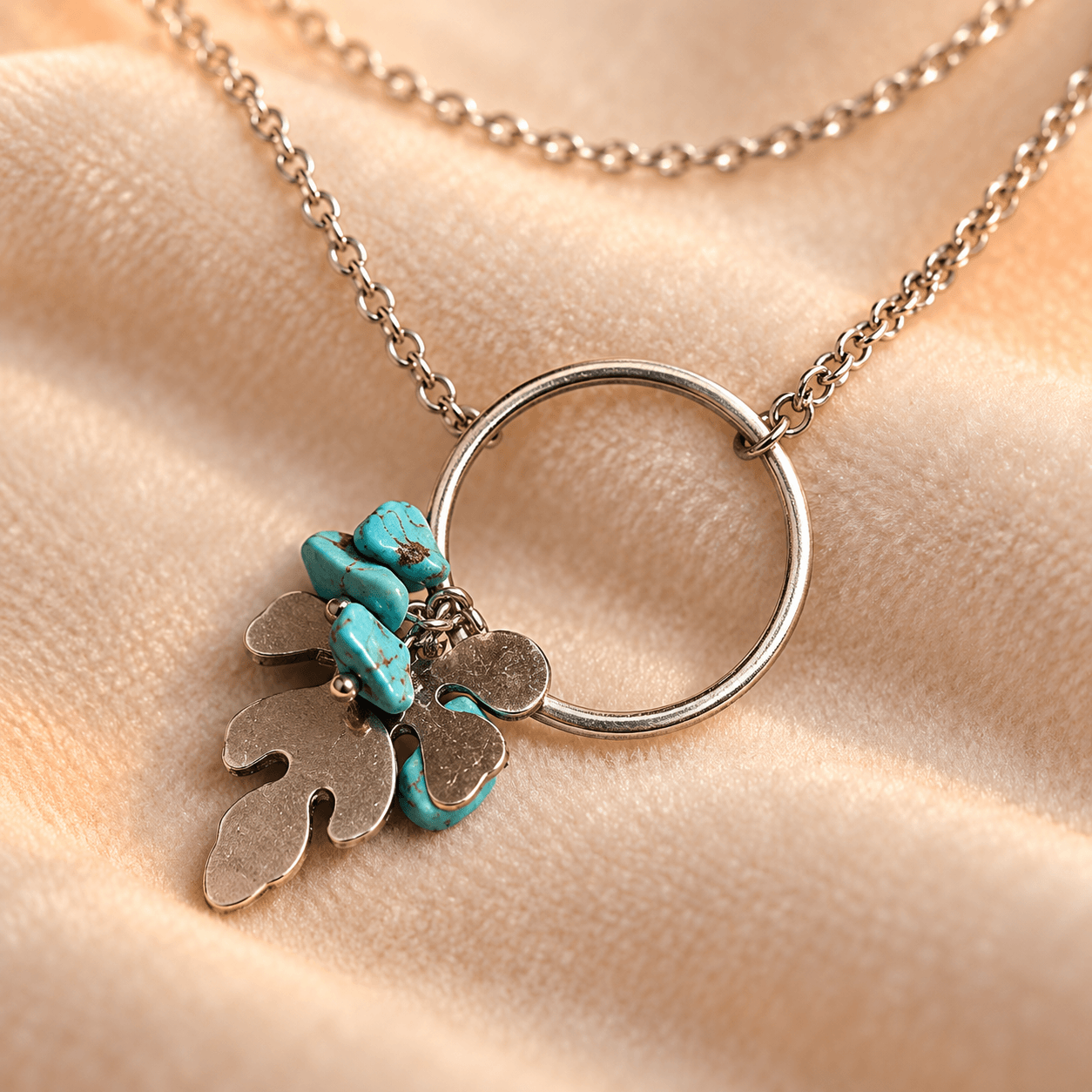 Turquoise Bloom Double-Layer Charm Necklace