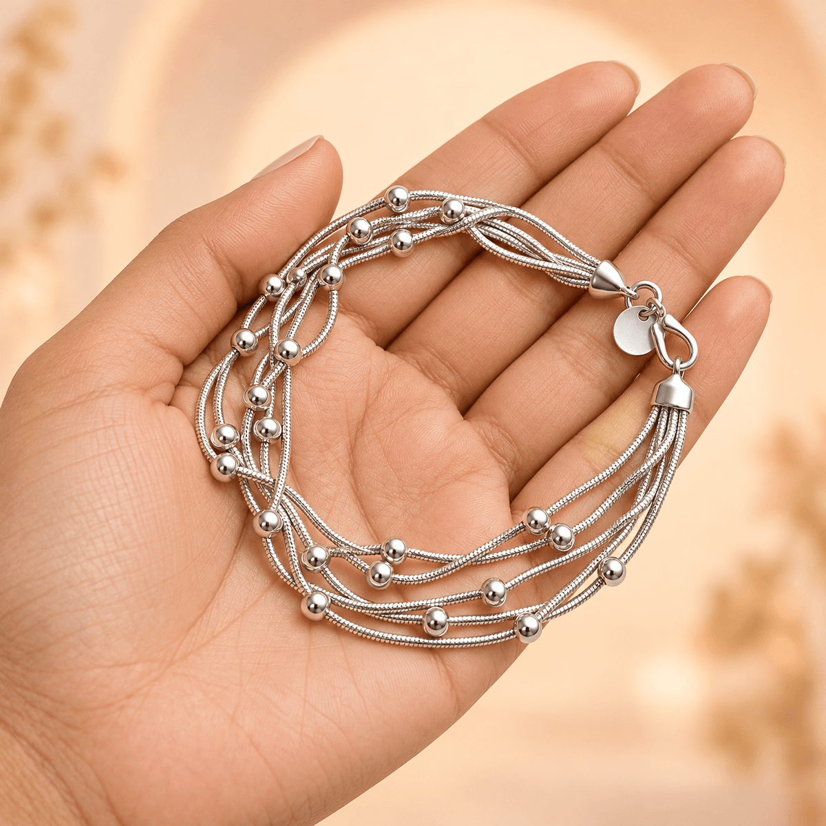 Silver Orbit Multi-Strand Beaded Bracelet