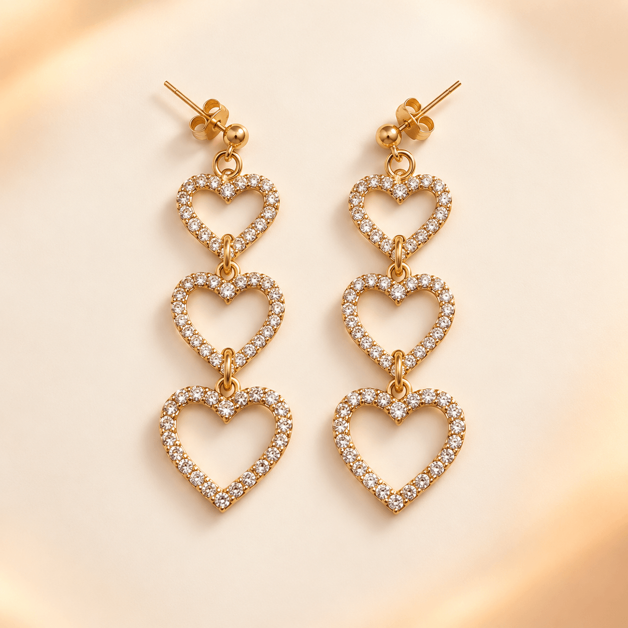 Crystal Cascade Triple-Heart Drop Earrings