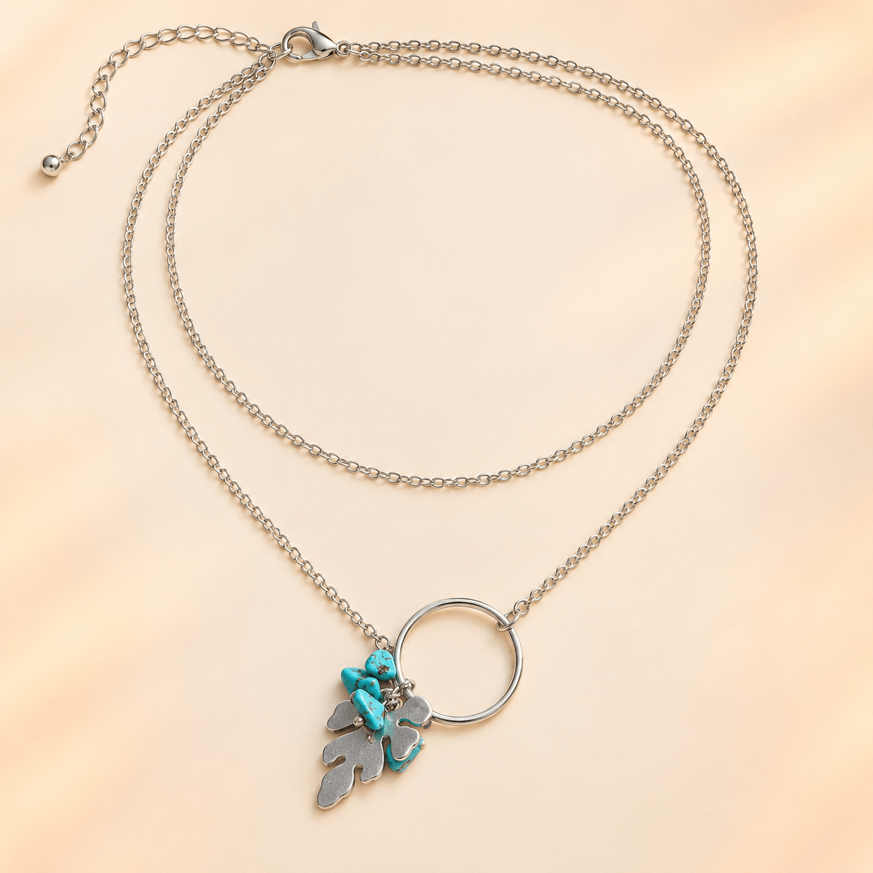 Turquoise Bloom Double-Layer Charm Necklace