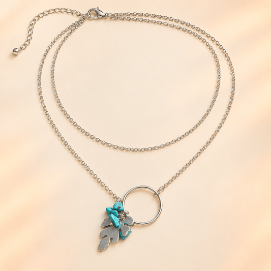 Turquoise Bloom Double-Layer Charm Necklace