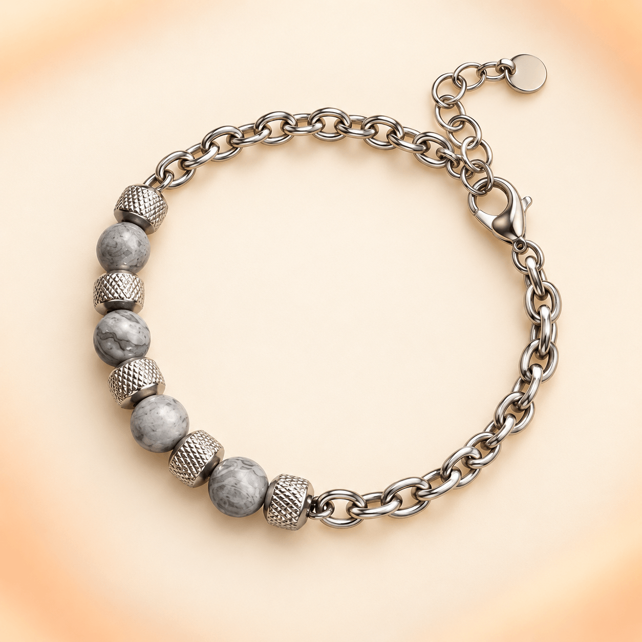Silver Mist Grey Marbled Bead Bracelet