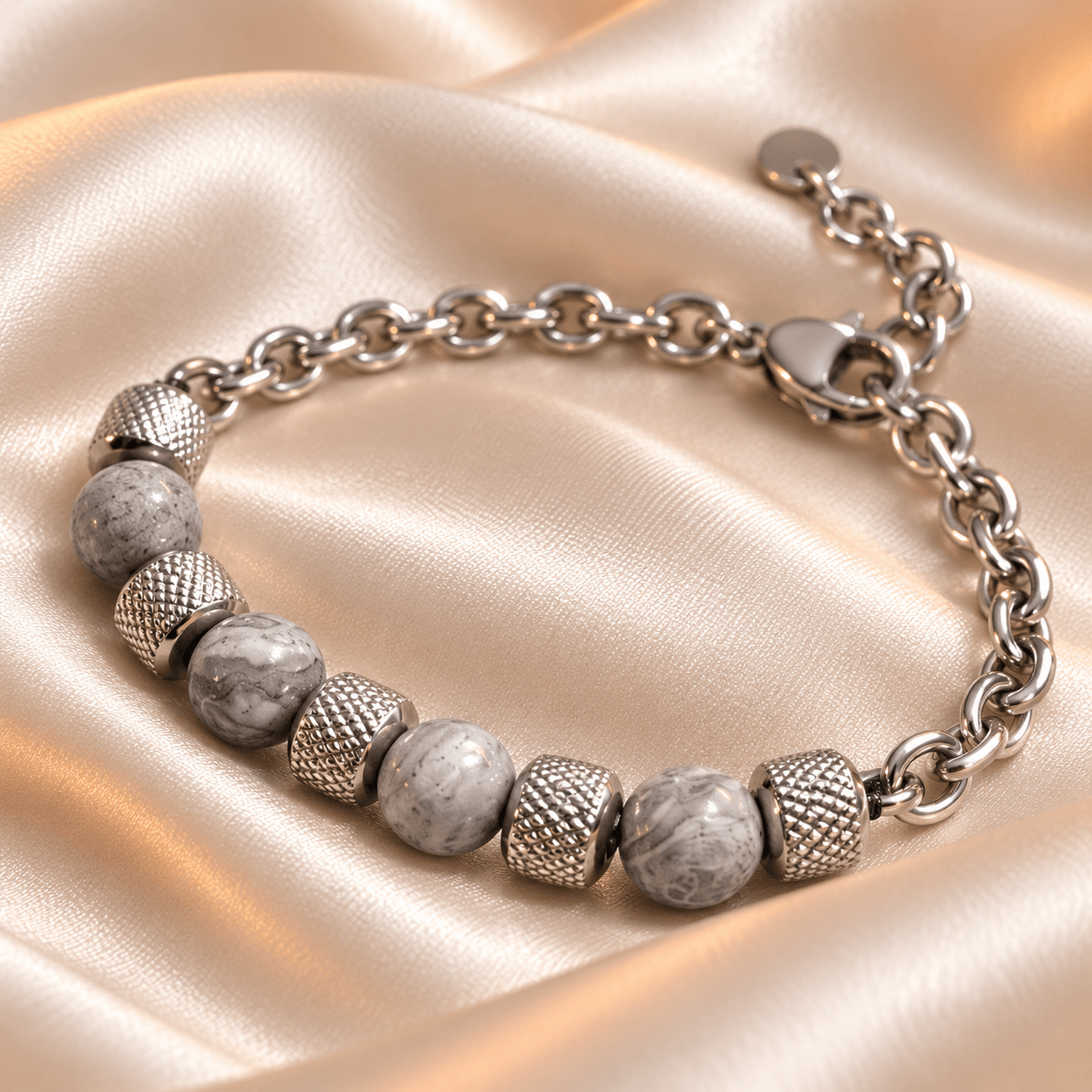 Silver Mist Grey Marbled Bead Bracelet