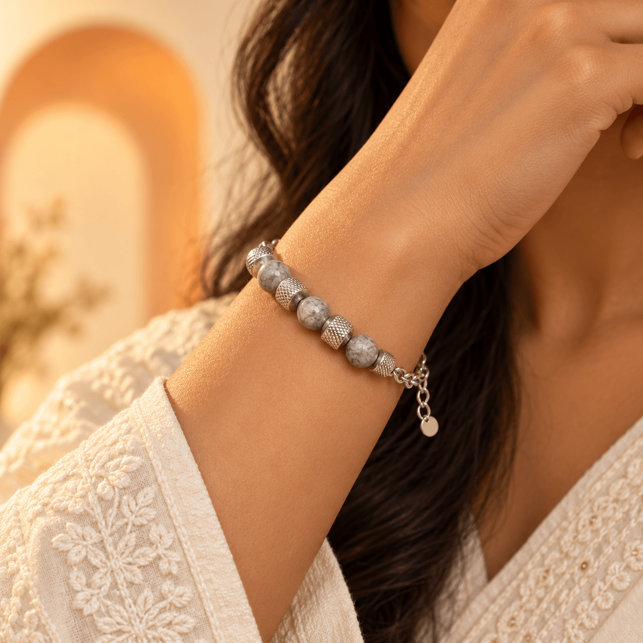 Silver Mist Grey Marbled Bead Bracelet