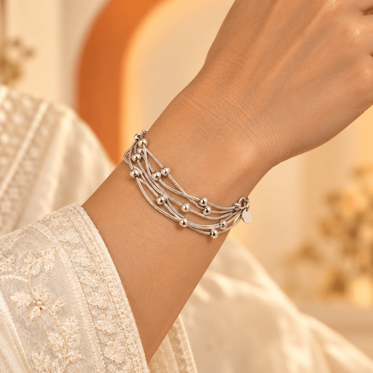 Silver Orbit Multi-Strand Beaded Bracelet