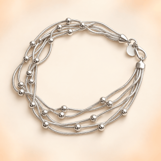 Silver Orbit Multi-Strand Beaded Bracelet